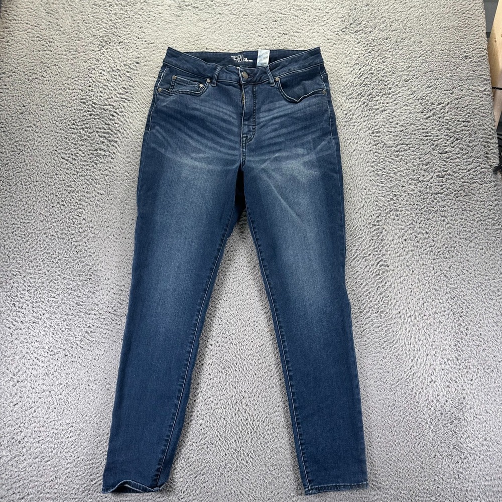 Time and Tru Jeans Women 12 Blue Cotton Denim Tapered High-Rise Stretch Workwear